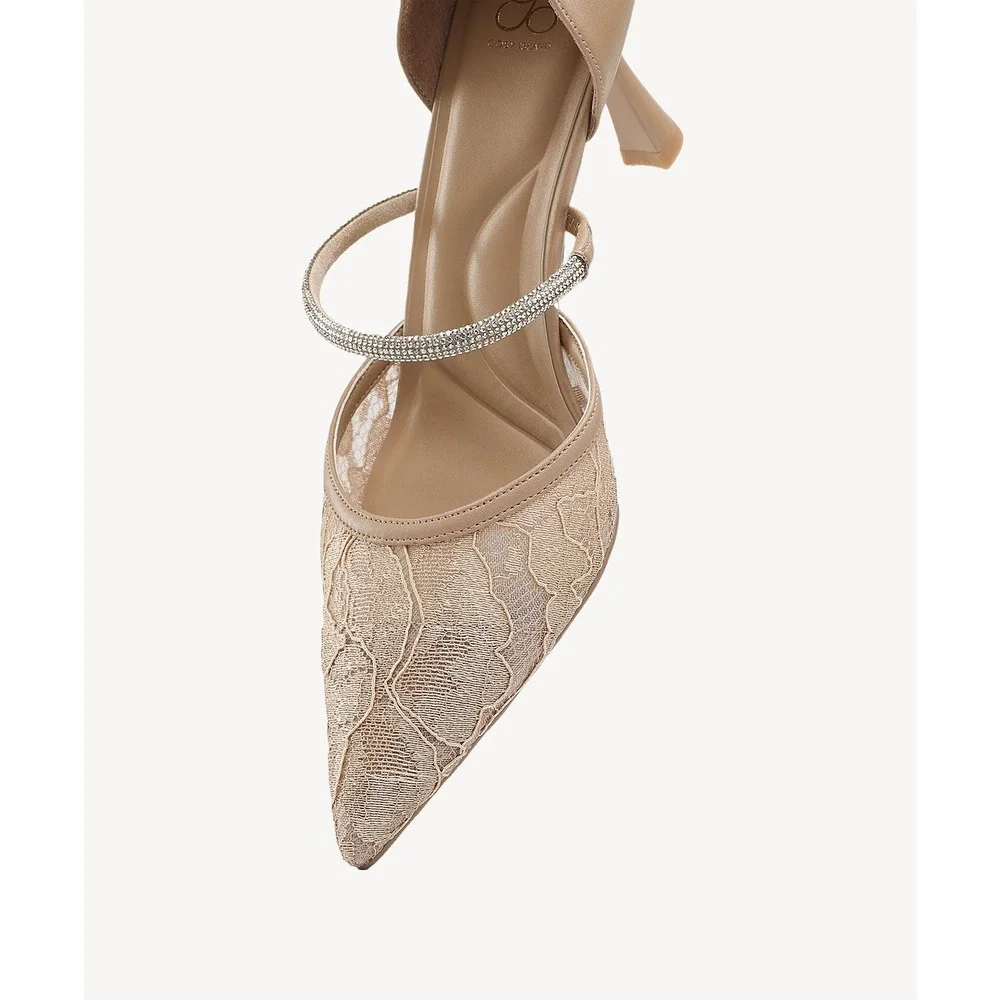 Cosy Island CharmElle Sparkle Pointed Toe Heeled Pumps Lace Apricot size 9.5‎